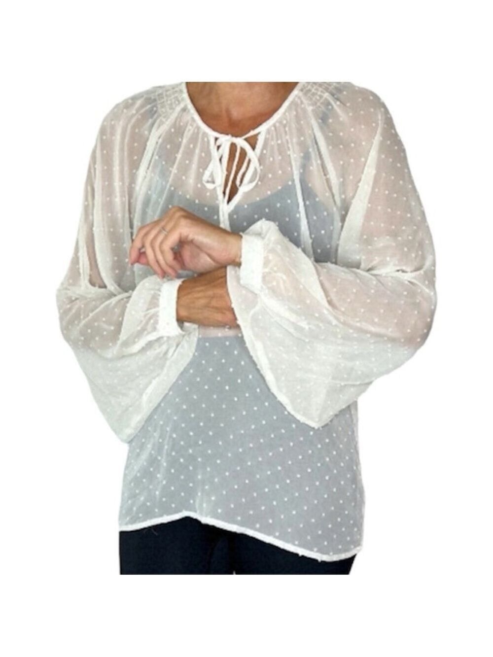 Oversized Sheer Ivory Statement Sleeve Blouse XS